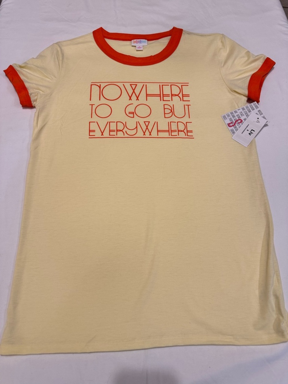 LEAVING SOON - GRAB IT NOW! LuLaRoe Liv Graphic Tee with Orange Trim